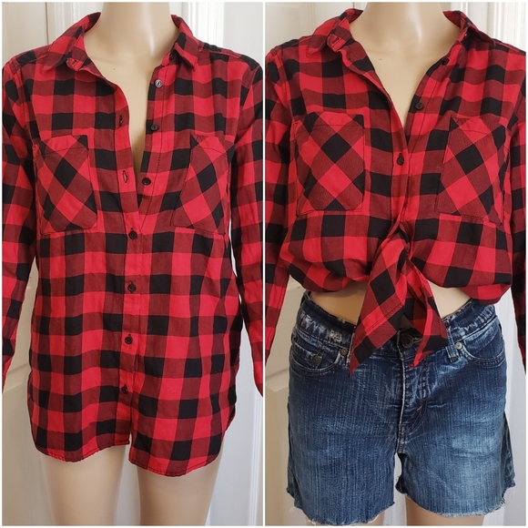 Red Plaid Button Down Shirt - Picture 2 of 16